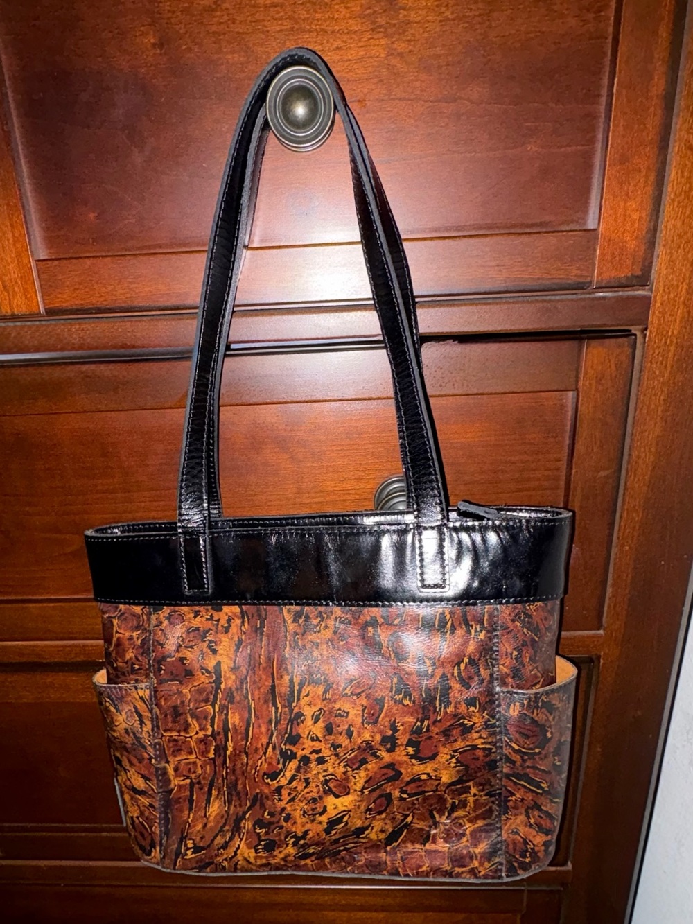 Patricia Nash Black and Brown Leather Textured Tote Bag/Purse